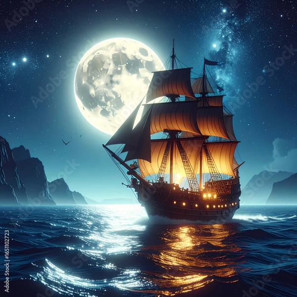 Obraz Moonlight sailing ship