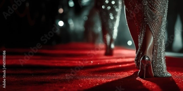 Fototapeta Glamorous evening on the red carpet with sparkling heels and elegant gowns at a prestigious event