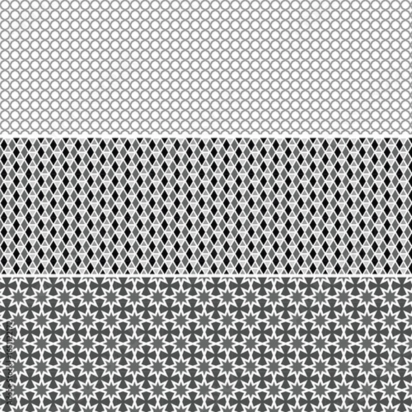 Fototapeta Geometric Pattern Medley A Trio of Harmonious Designs in Varied Shapes and Shades of Gray on White