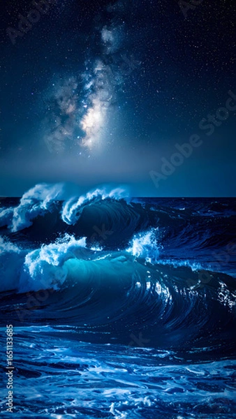 Obraz Night ocean waves under moonlight