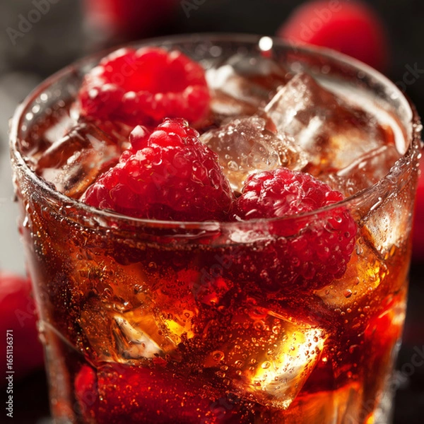 Obraz Cocktail drink with raspberries and ice