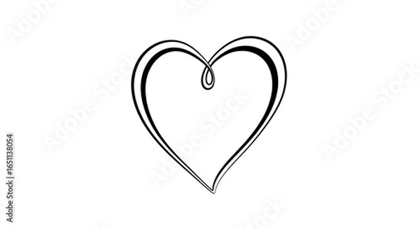 Fototapeta Elegant calligraphic heart with a double line outline on a white background.