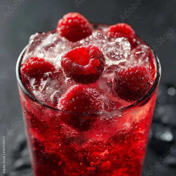 Fototapeta Cocktail drink with raspberries and ice