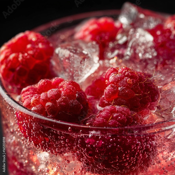 Obraz Cocktail drink with raspberries and ice
