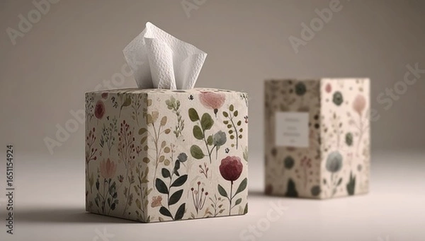 Obraz Two tissue boxes, square, floral print