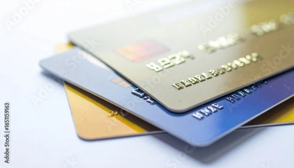 Obraz "Stack of credit cards, isolated on white background, payment concept"
