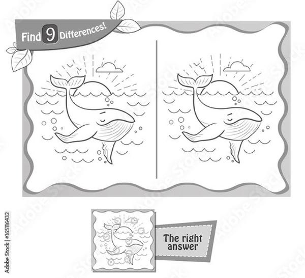 Obraz find 9 differences game whale