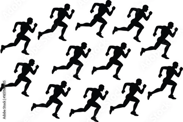Obraz Group of running silhouettes in circular formation