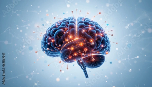 Obraz Digital brain with glowing synapses.