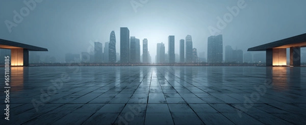 Obraz A modern city skyline, in front of the skyscrapers. 