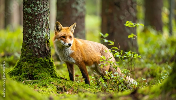 Obraz Red fox in a mossy forest