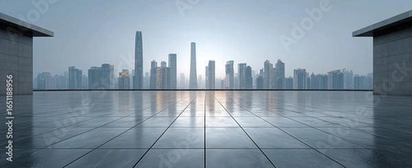 Obraz A modern city skyline, in front of the skyscrapers. 