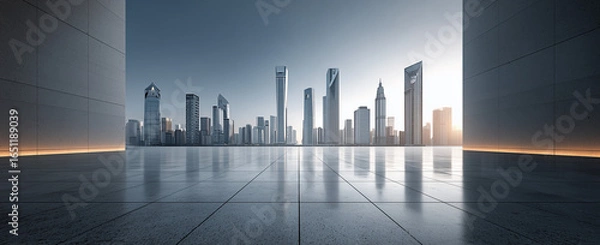 Obraz A modern city skyline, in front of the skyscrapers. 