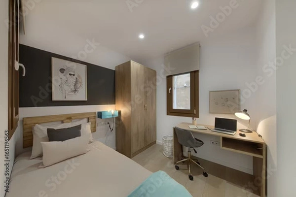Obraz Modern luxury bedroom interior in minimal scandinavian style, 3d render