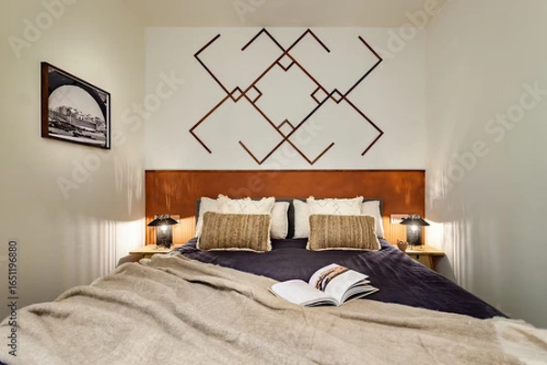 Obraz Modern luxury bedroom interior in minimal scandinavian style, 3d render