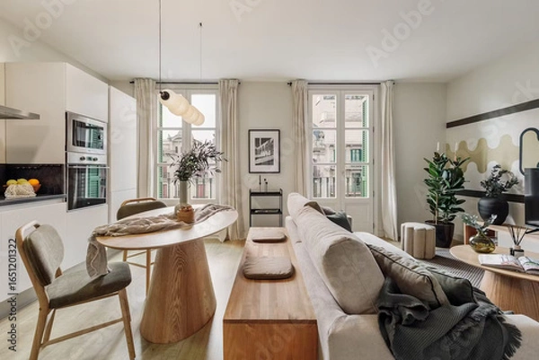 Obraz Modern luxury apartment interior in minimal scandinavian style, 3d rendering
