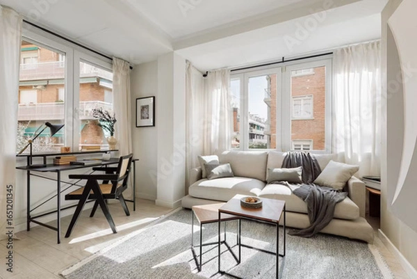 Obraz Modern luxury apartment interior in minimal scandinavian style, 3d rendering
