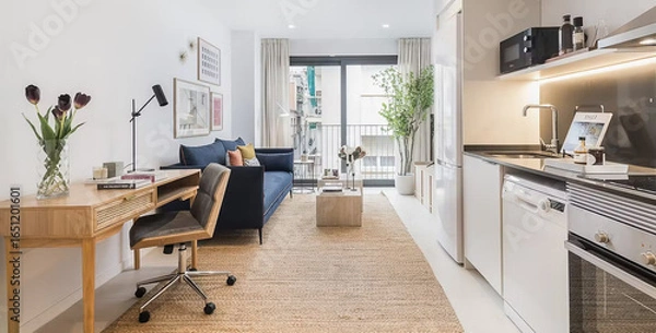 Obraz Modern luxury apartment interior in minimal scandinavian style, 3d rendering

