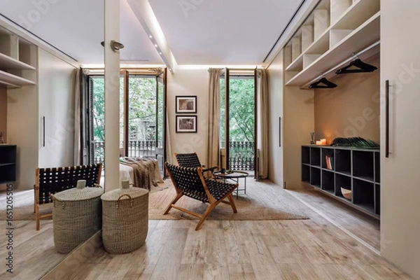 Obraz Modern luxury apartment interior in minimal scandinavian style, 3d rendering
