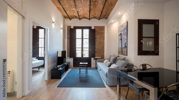 Obraz Modern luxury apartment interior in minimal scandinavian style, 3d rendering
