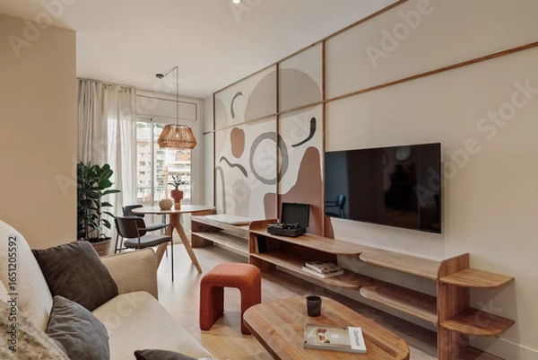 Obraz Modern luxury apartment interior in minimal scandinavian style, 3d rendering
