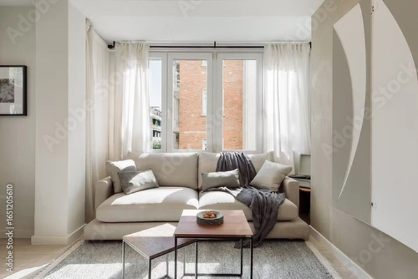 Obraz Modern luxury apartment interior in minimal scandinavian style, 3d rendering
