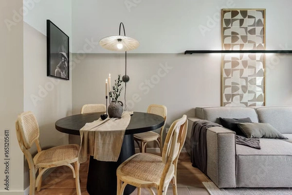 Obraz Modern luxury apartment interior in minimal scandinavian style, 3d rendering
