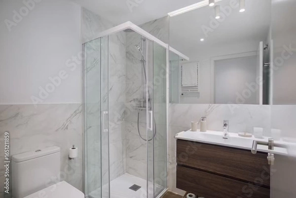 Obraz Modern bathroom interior in minimal scandinavian style, 3d render
