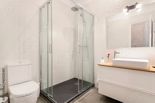 Obraz Modern bathroom interior in minimal scandinavian style, 3d render