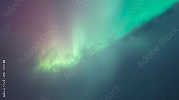 Fototapeta An extreme macro close-up of a small detail within a dazzling aurora display, shrouded in thick fog, emphasizing low visibility and the subtle textures of the aurora