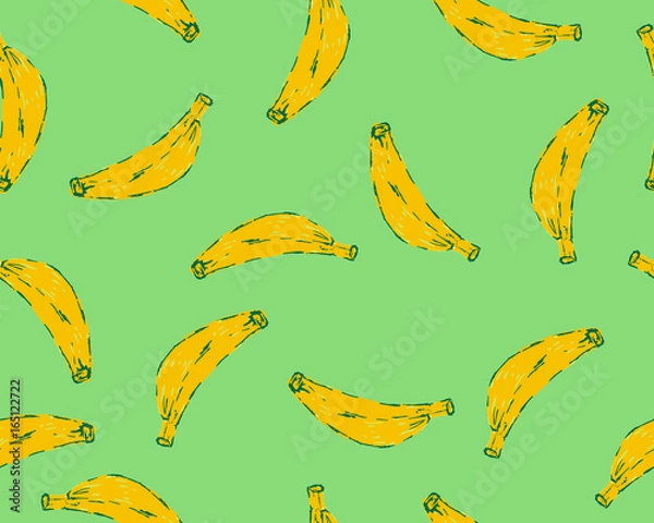 Fototapeta Seamless vector pattern of yellow bananas on a blue background. Yellow fruit.