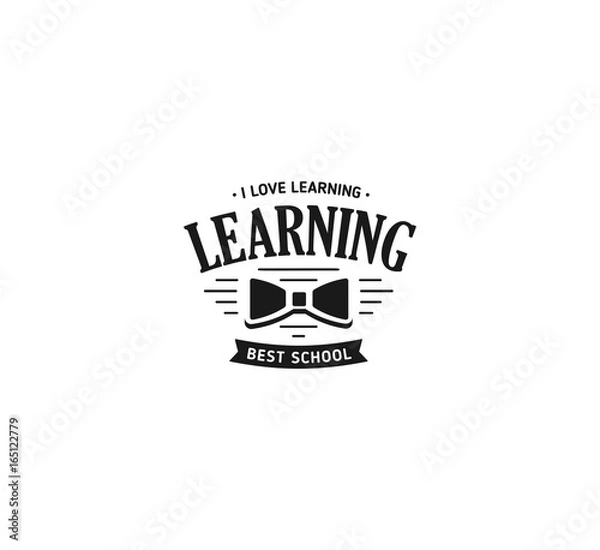 Fototapeta School logo vector. Monochrome vintage style design educational learning sign. Back to school, university, college retro stamp. Black and white education emblem on white background.