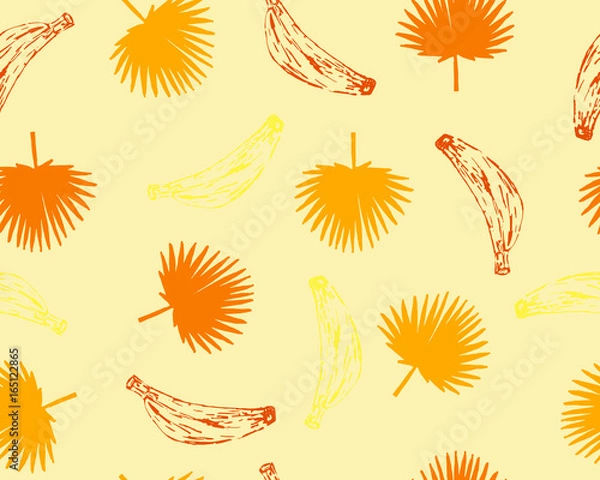 Fototapeta Seamless tropical pattern with exotic leaves and bananas vector background. Perfect for wallpapers, pattern fills, web page backgrounds, surface textures, textile
