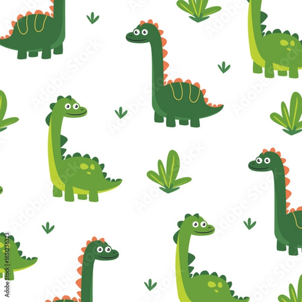 Obraz seamless pattern vector cartoon cute design of brontosaurus dinosaur for kids apparel fullprint fabric