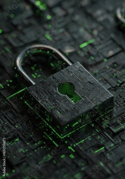 Fototapeta Dark padlock on circuit board
