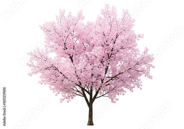Obraz A lush, full cherry blossom tree with delicate pink blossoms, isolated against a stark black background, showcasing the beauty of spring.