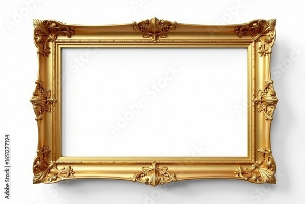 Fototapeta Elegant gold rectangle frame isolated on white , simple, gold border, rectangle border