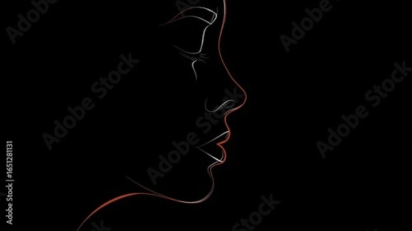 Fototapeta Profile view of a female face in elegant line art.