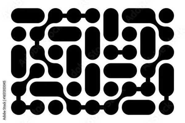 Fototapeta Abstract Molecular Structure Black and White Design Representing Interconnectivity and Networks with Retro Style and Geometric Composition