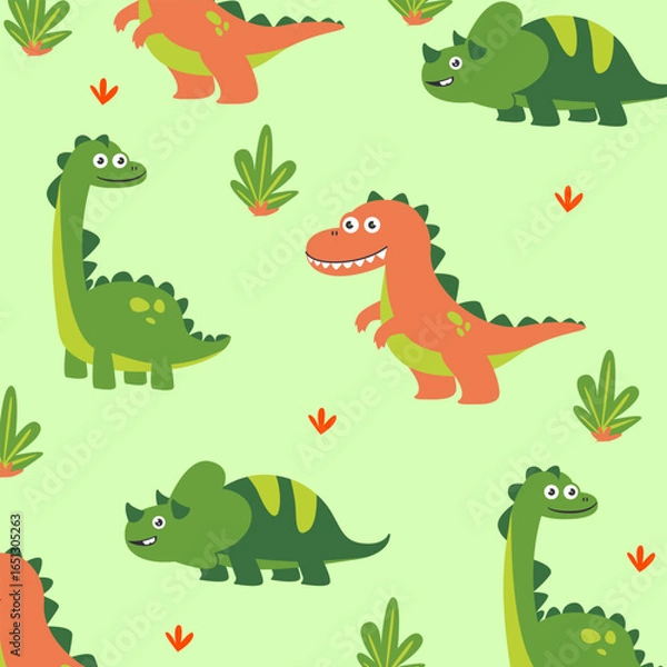 Obraz cartoon dinosaur seamless pattern vector design for kids apparel fullprint fabric