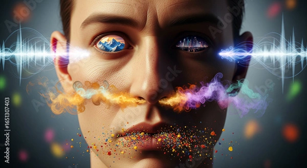 Obraz 人間の五感（視覚・聴覚・触覚・味覚・嗅覚）の抽象イメージ