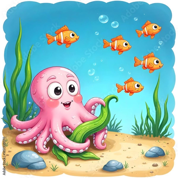 Obraz cartoon octopus with a fish