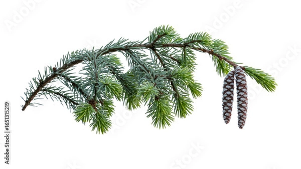 Fototapeta Isolated Branch of Siberian Fir with Immature Cones against Transparent Background