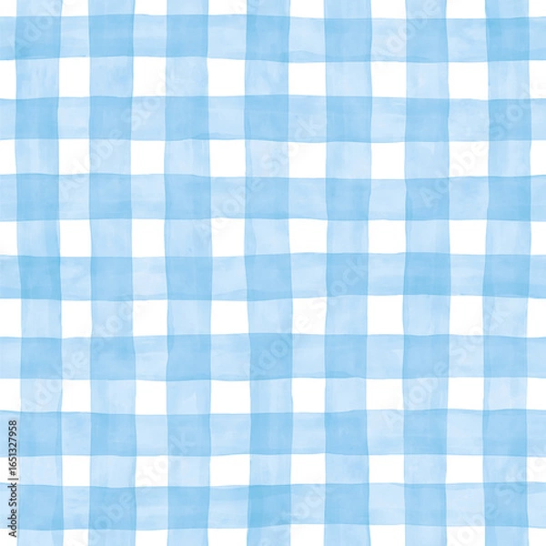 Fototapeta Hand-painted Watercolor-like Seamless Pattern With Pastel Blue Grid on a White Background. Abstract Tileable Print With Irregular Light Blue Checkered Print Perfect for Fabric, Textile, Wallpaper.