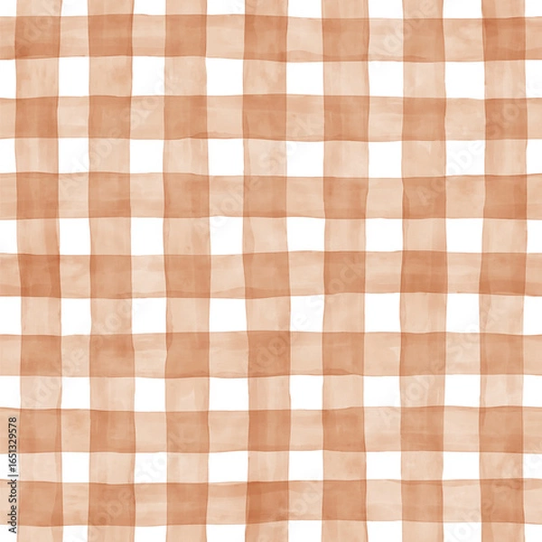 Fototapeta Hand-painted Watercolor-like Seamless Pattern With Beige Grid on a White Background. Abstract Tileable Print With Irregular White-Brown Checkered Print Perfect for Fabric, Textile, Wallpaper.