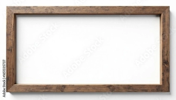 Fototapeta Distressed horizontal wooden frame, empty canvas space Isolated on white , decoration, still life, blank