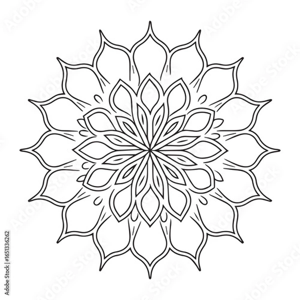 Fototapeta Floral Mandala Vector Design, Geometric Symmetrical Pattern, Line Art Decoration