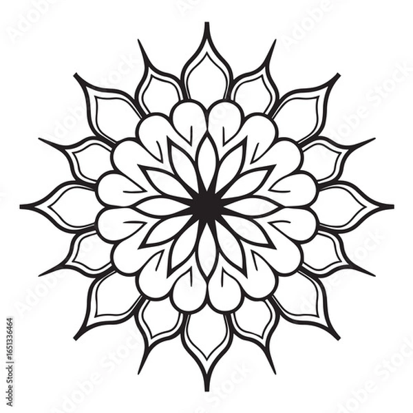 Fototapeta Floral Mandala Vector Design, Geometric Symmetrical Pattern, Line Art Decoration