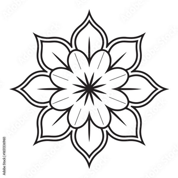 Fototapeta Floral Mandala Vector Design, Geometric Symmetrical Pattern, Line Art Decoration