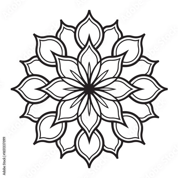 Fototapeta Floral Mandala Vector Design, Geometric Symmetrical Pattern, Line Art Decoration